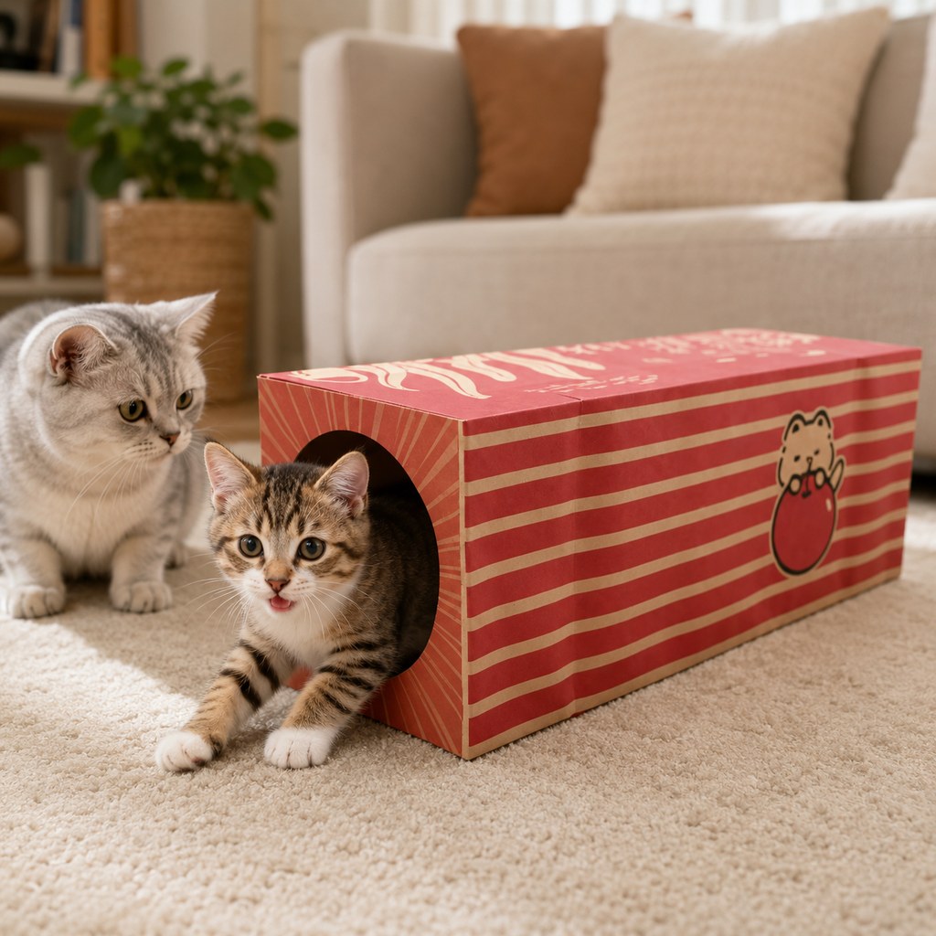 Foldable Kraft Paper Cat Tunnel for Indoor Cats | Space-Saving Hide & Play Toy to Beat Boredom