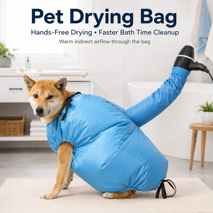 Hands-Free Dog Dryer Bag for After-Bath Home Grooming, Helps Dry Wet Coats Faster with Less Flying Fur & Mess