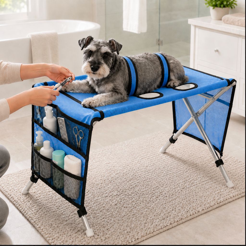 Foldable Pet Grooming Table with 4 Leg Openings