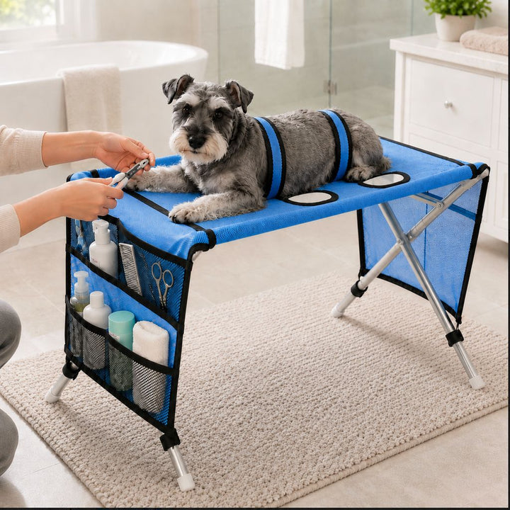 Foldable Pet Grooming Table with 4 Leg Openings