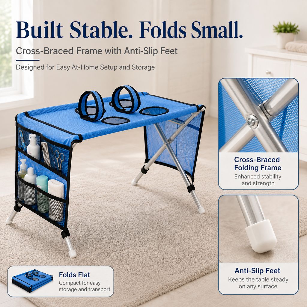Foldable Pet Grooming Table with 4 Leg Openings