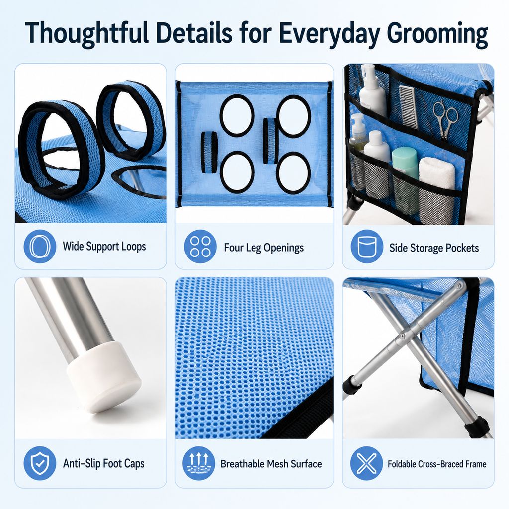 Foldable Pet Grooming Table with 4 Leg Openings