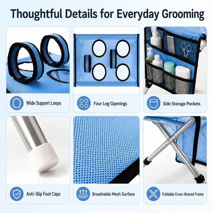 Foldable Pet Grooming Table with 4 Leg Openings