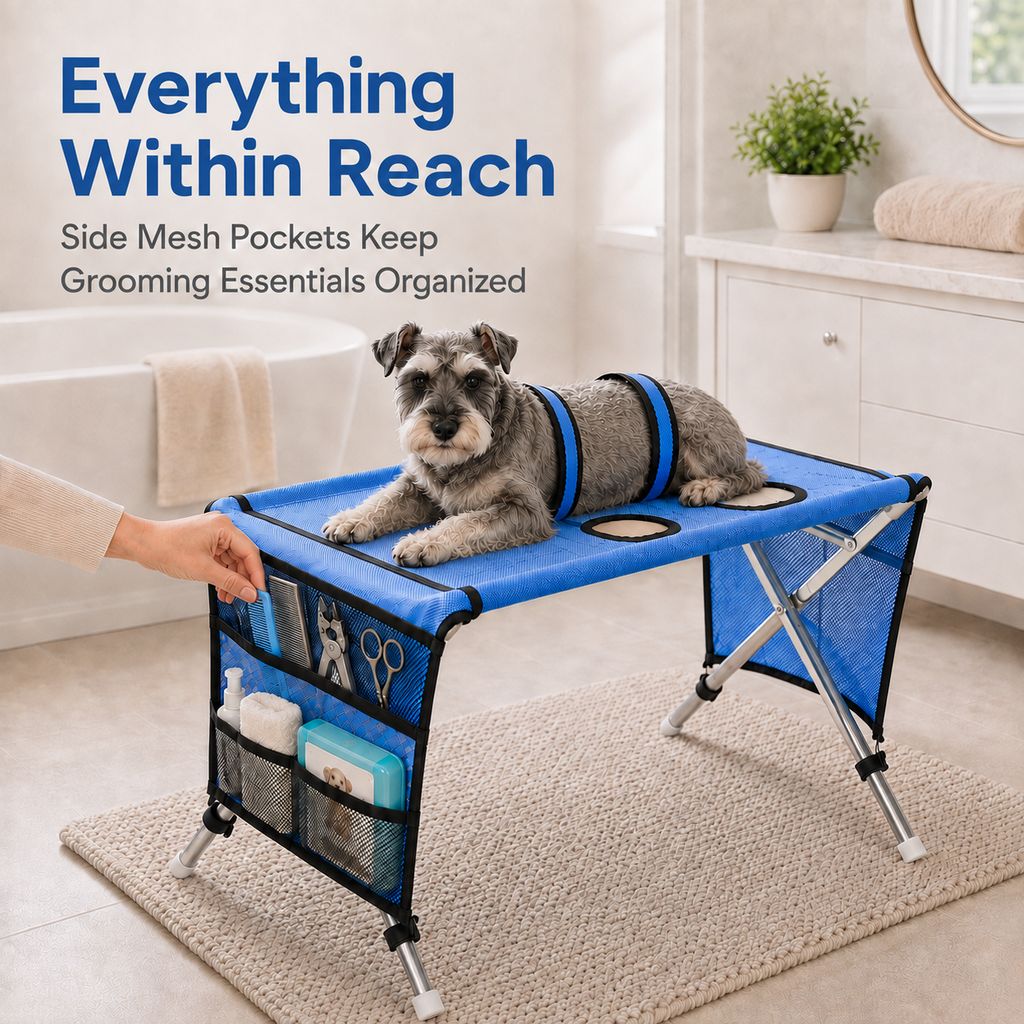 Foldable Pet Grooming Table with 4 Leg Openings