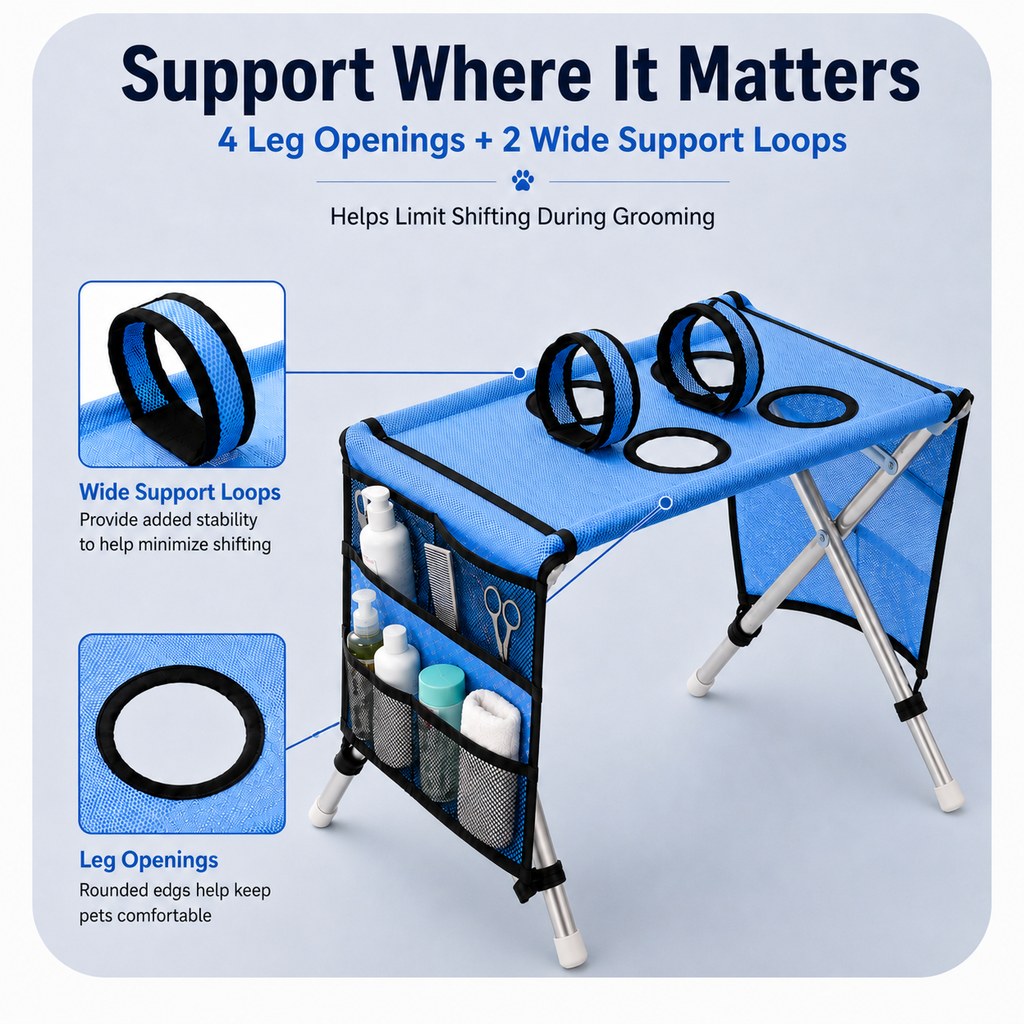 Foldable Pet Grooming Table with 4 Leg Openings