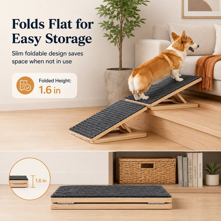 Foldable Wooden Dog Stairs for Small Dogs | Non-Slip Pet Ramp for Sofa, Bed & Indoor Steps