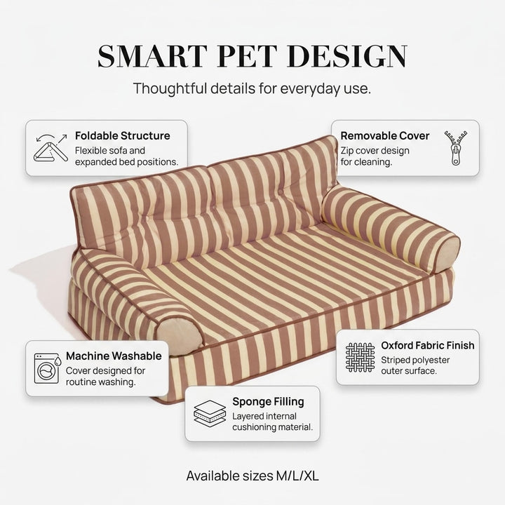 Foldable Waterproof Dog Sofa Bed with Removable Washable Cover and Raised Sides