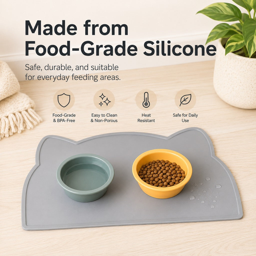 Raised-Edge Silicone Pet Feeding Mat for Cats & Dogs | Keeps Floors Clean at Mealtime