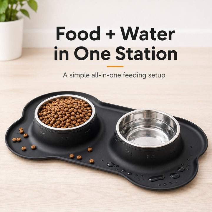 Spill-Proof Dual Pet Bowl for Cats & Dogs | Mess-Free Food & Water Station for Cleaner Floors