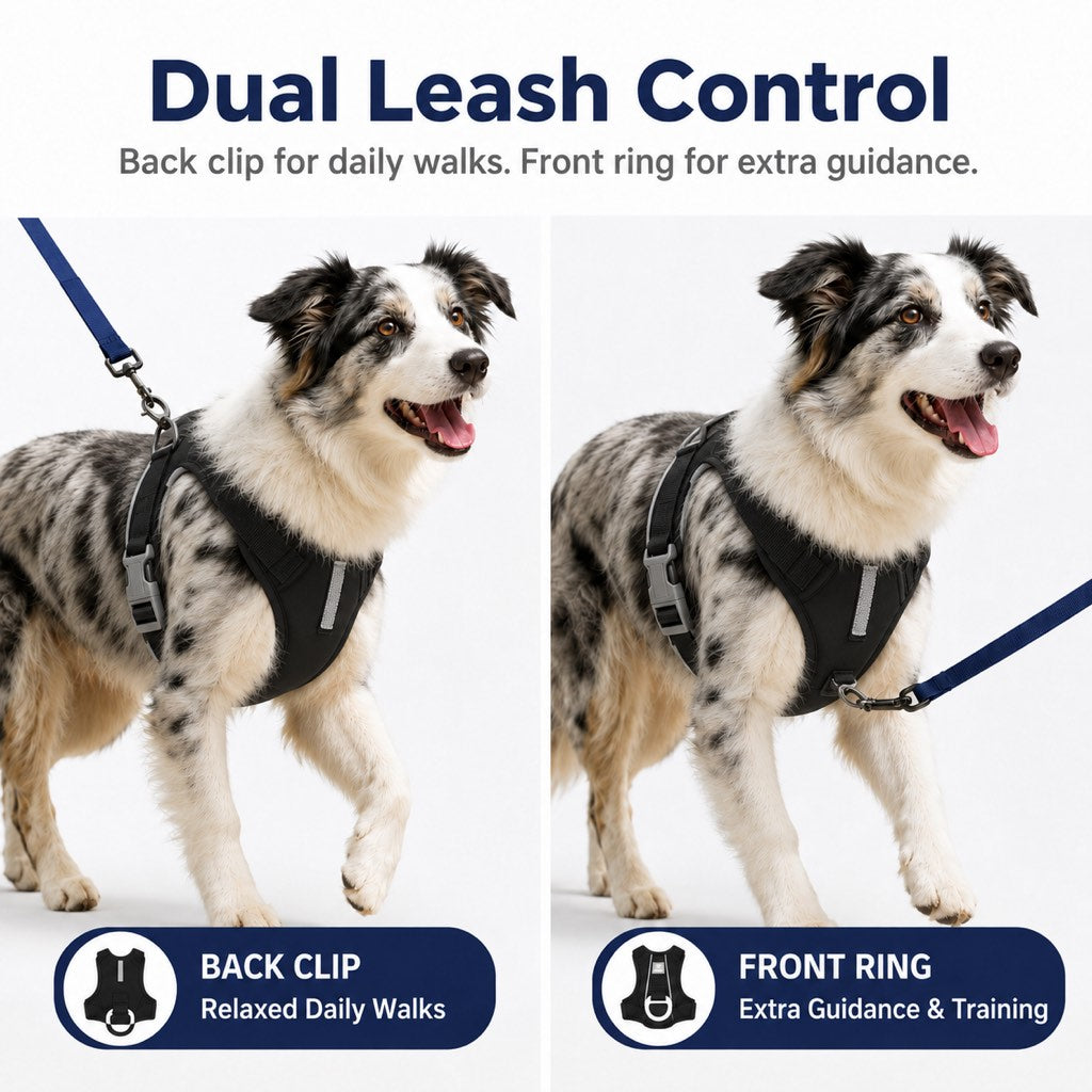 Reflective Dog Harness for Night Walks, Daily Park Walks & No-Neck-Pull Comfort