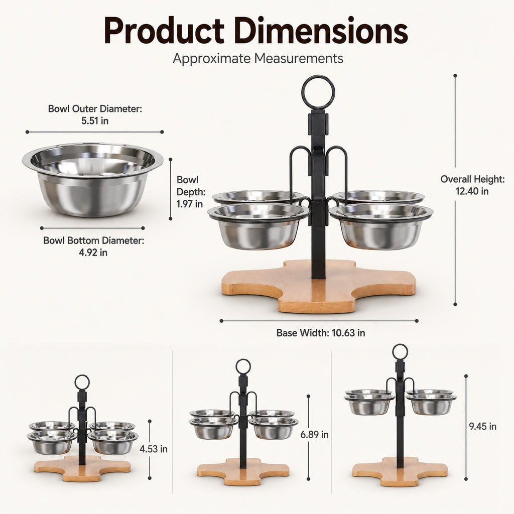 4-Bowl Adjustable Elevated Pet Feeder for Cats & Small Dogs | Organized Food and Water Station