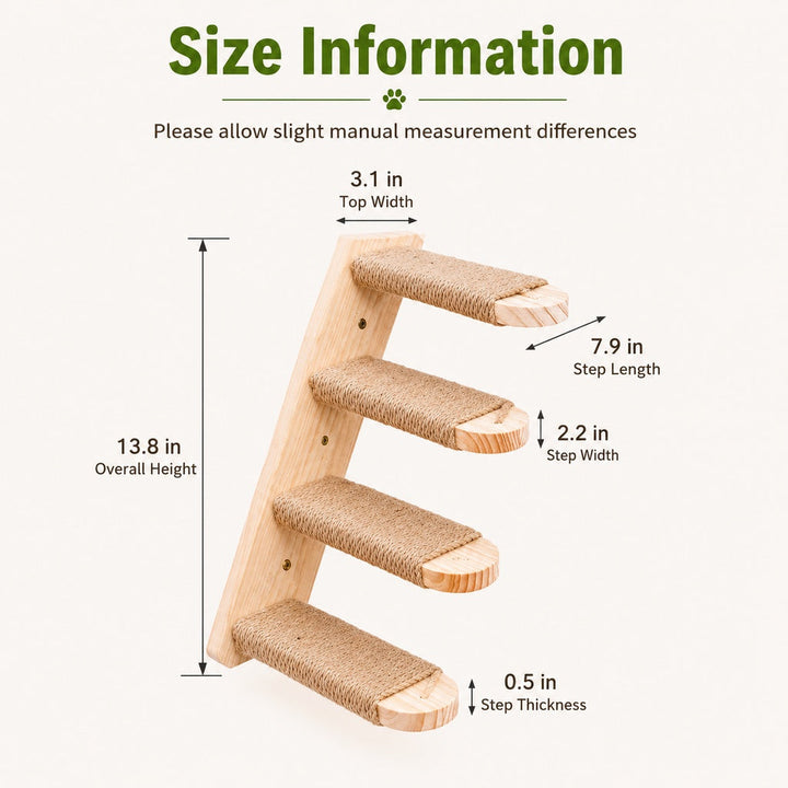 Wall-Mounted Solid Wood Cat Steps for Shelves & Perches | Space-Saving Jute Climbing Ladder