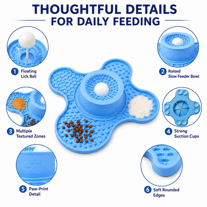 3-in-1 Dog Lick Mat & Slow Feeder Bowl for Bath Time, Grooming & Home Alone