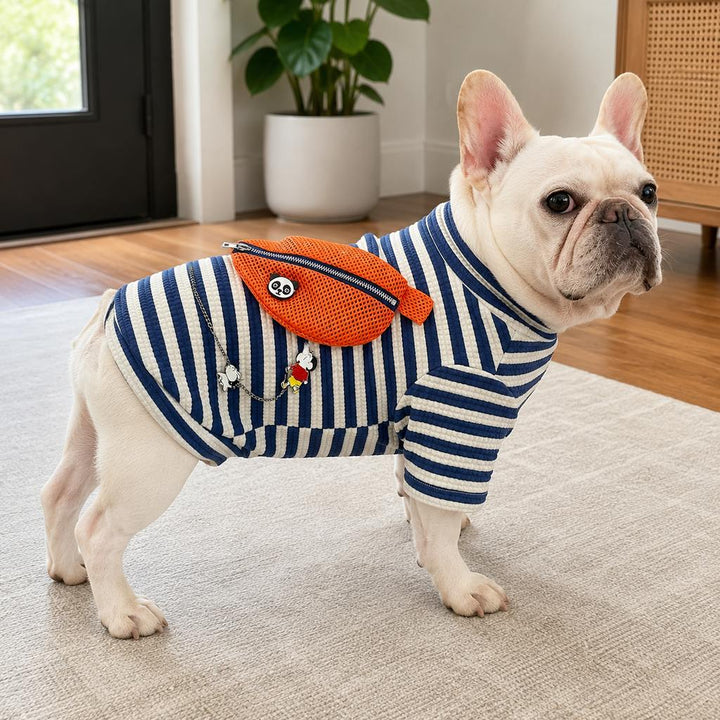 French Bulldog Striped Pocket Pullover for Cool Indoor Spaces & Easy Walks | Broad-Chest Sizing