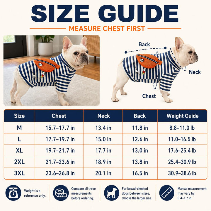 French Bulldog Striped Pocket Pullover for Cool Indoor Spaces & Easy Walks | Broad-Chest Sizing