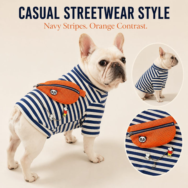 French Bulldog Striped Pocket Pullover for Cool Indoor Spaces & Easy Walks | Broad-Chest Sizing
