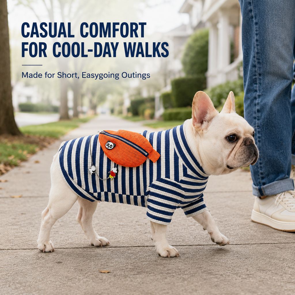 French Bulldog Striped Pocket Pullover for Cool Indoor Spaces & Easy Walks | Broad-Chest Sizing