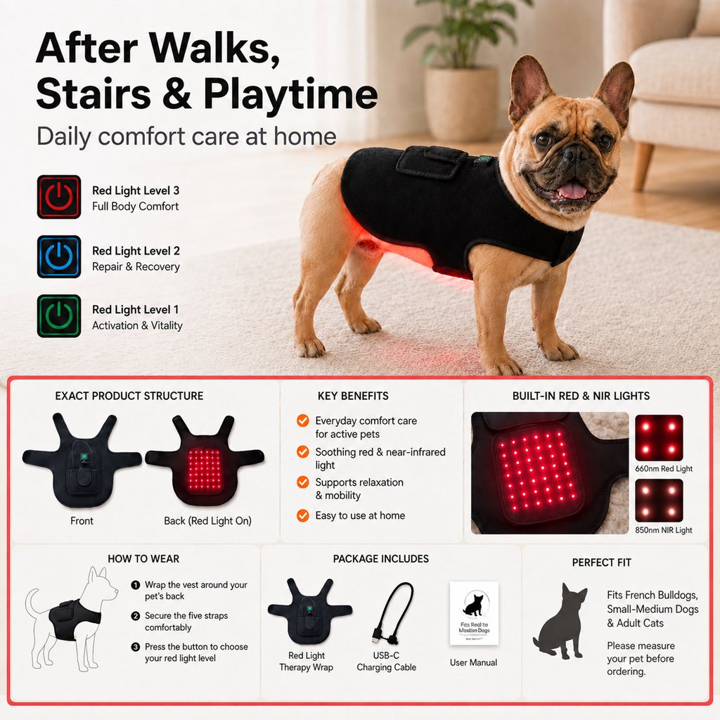 FrenchieGlow Red Light Comfort Vest for French Bulldogs