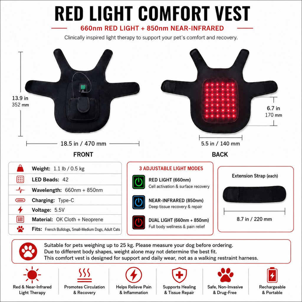 FrenchieGlow Red Light Comfort Vest for French Bulldogs