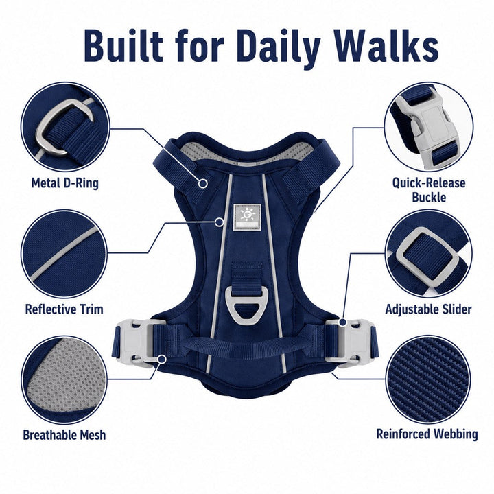 Reflective Dog Harness for Night Walks, Daily Park Walks & No-Neck-Pull Comfort
