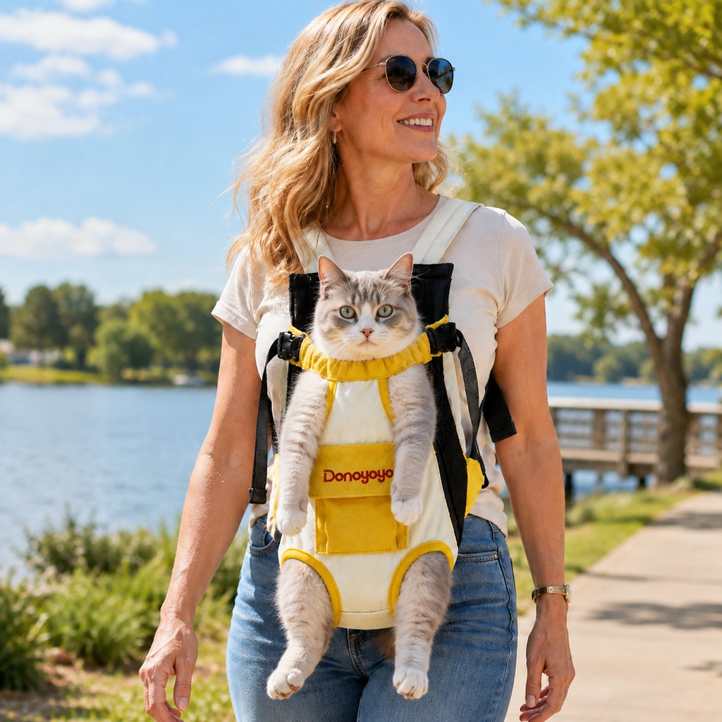 Front-Facing Pet Carrier Backpack for Cats & Small Dogs, Hands-Free Travel Carrier With Breathable Mesh, Adjustable Neck