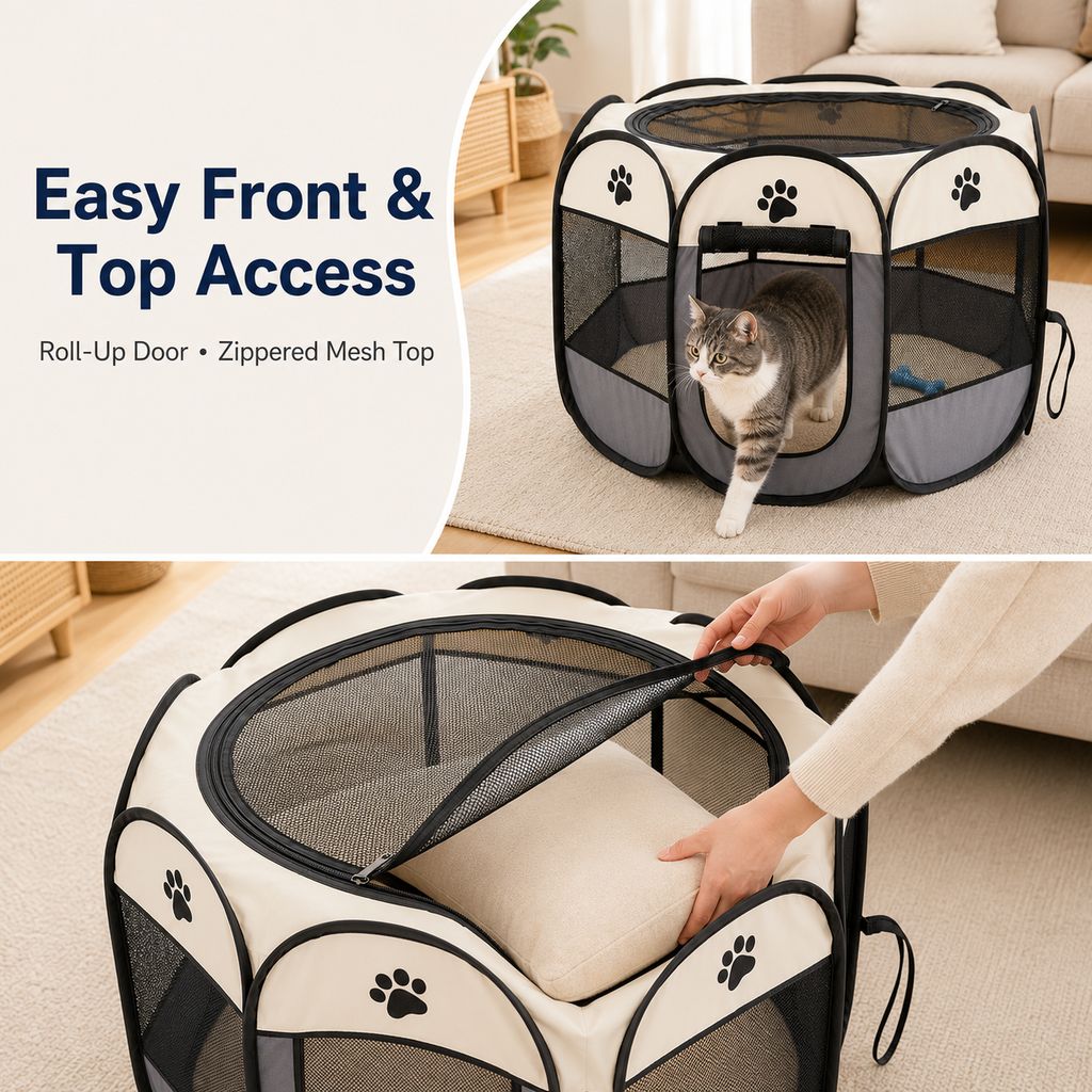 Portable Foldable Dog & Cat Playpen for Home, Travel & Camping