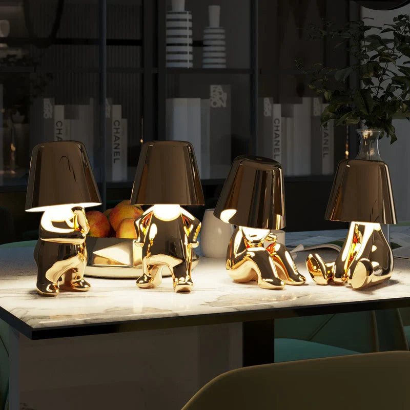 Poseable Figure Desk Lamp | Character Light in Gold or Silver