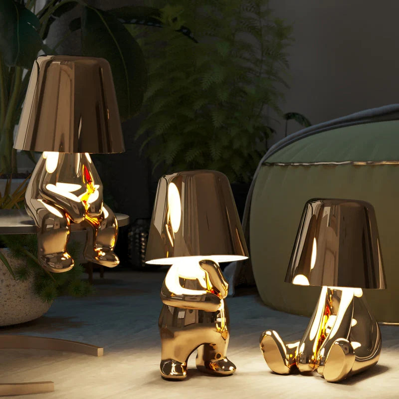 Poseable Figure Desk Lamp | Character Light in Gold or Silver