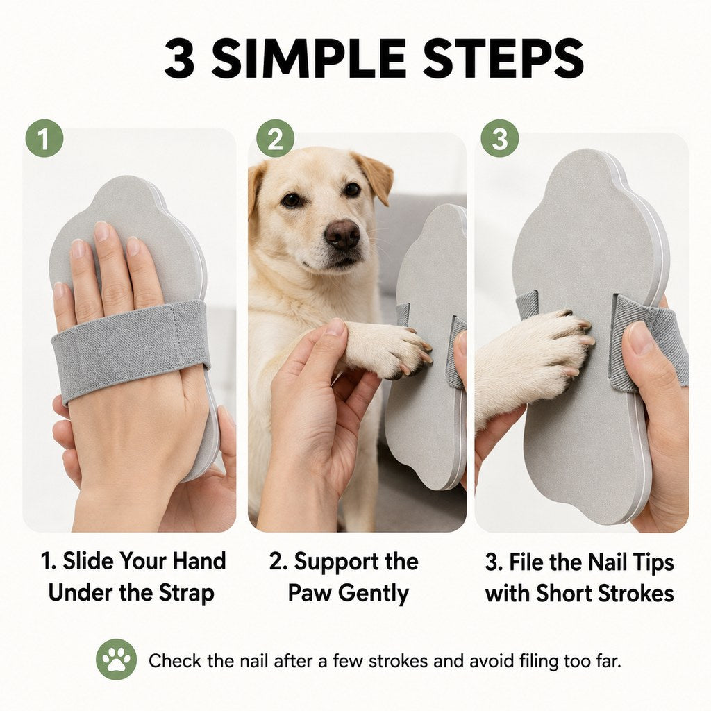 Quiet Handheld Pet Nail File Board for At-Home Dog & Cat Nail Care | Blade-Free, No Charging
