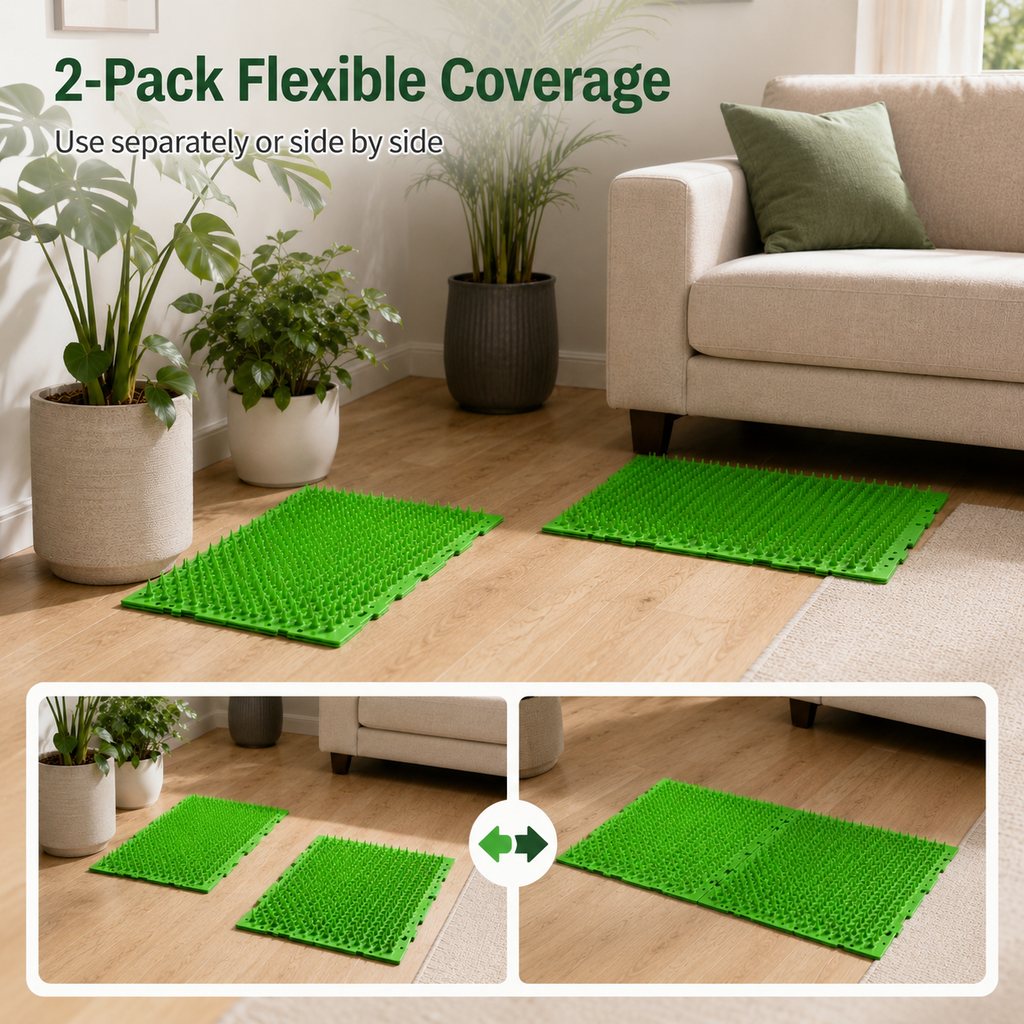 2-Pack Green Cut-to-Fit Cat Deterrent Mat for Sofas, Plants & Balconies