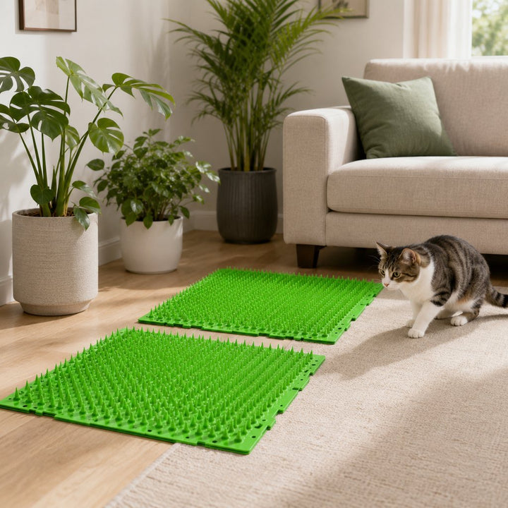 2-Pack Green Cut-to-Fit Cat Deterrent Mat for Sofas, Plants & Balconies