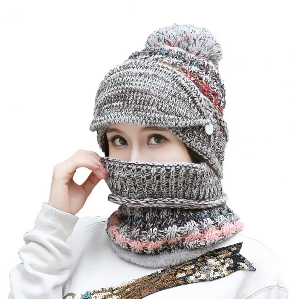 Cosy Knitted Hat Scarf Set with Velvet Lining