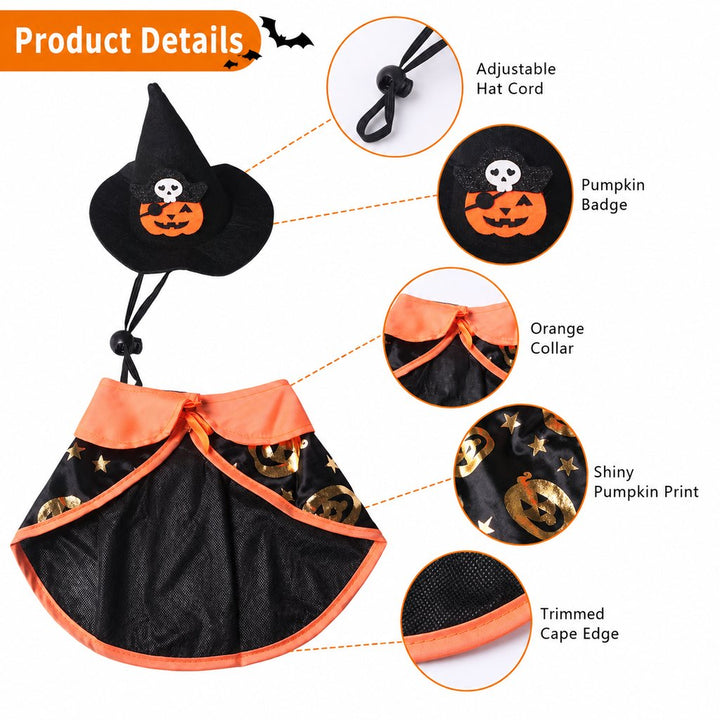 Halloween Cat Witch Hat & Cape Costume Set for Party Photos | Easy Festive Look for Cats