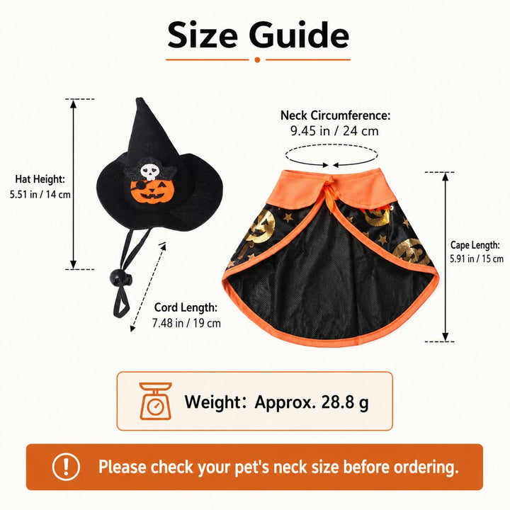 Halloween Cat Witch Hat & Cape Costume Set for Party Photos | Easy Festive Look for Cats