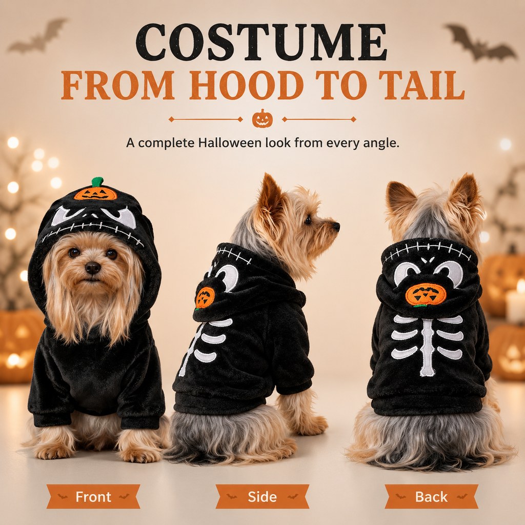 Halloween Dog & Cat Costume Hoodie | One-Piece Spooky Outfit for Parties, Photos & Fall Fun