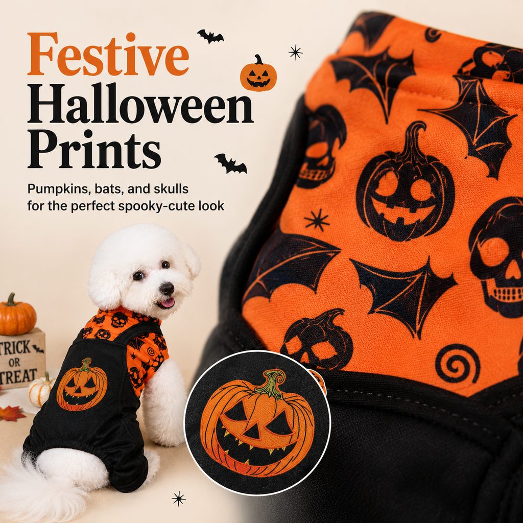 Halloween Dog Jumpsuit for Parties & Photos | Soft Pumpkin Pet Costume