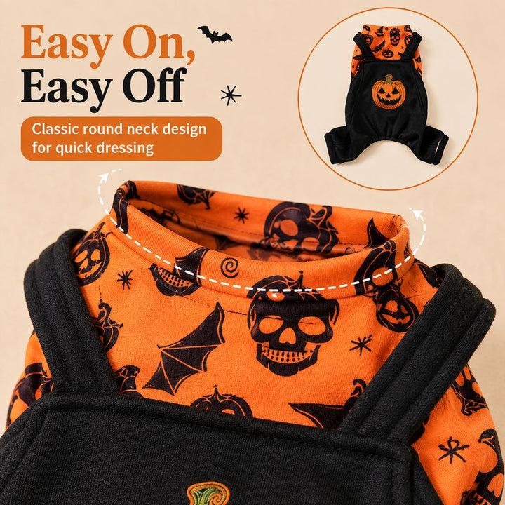 Halloween Dog Jumpsuit for Parties & Photos | Soft Pumpkin Pet Costume