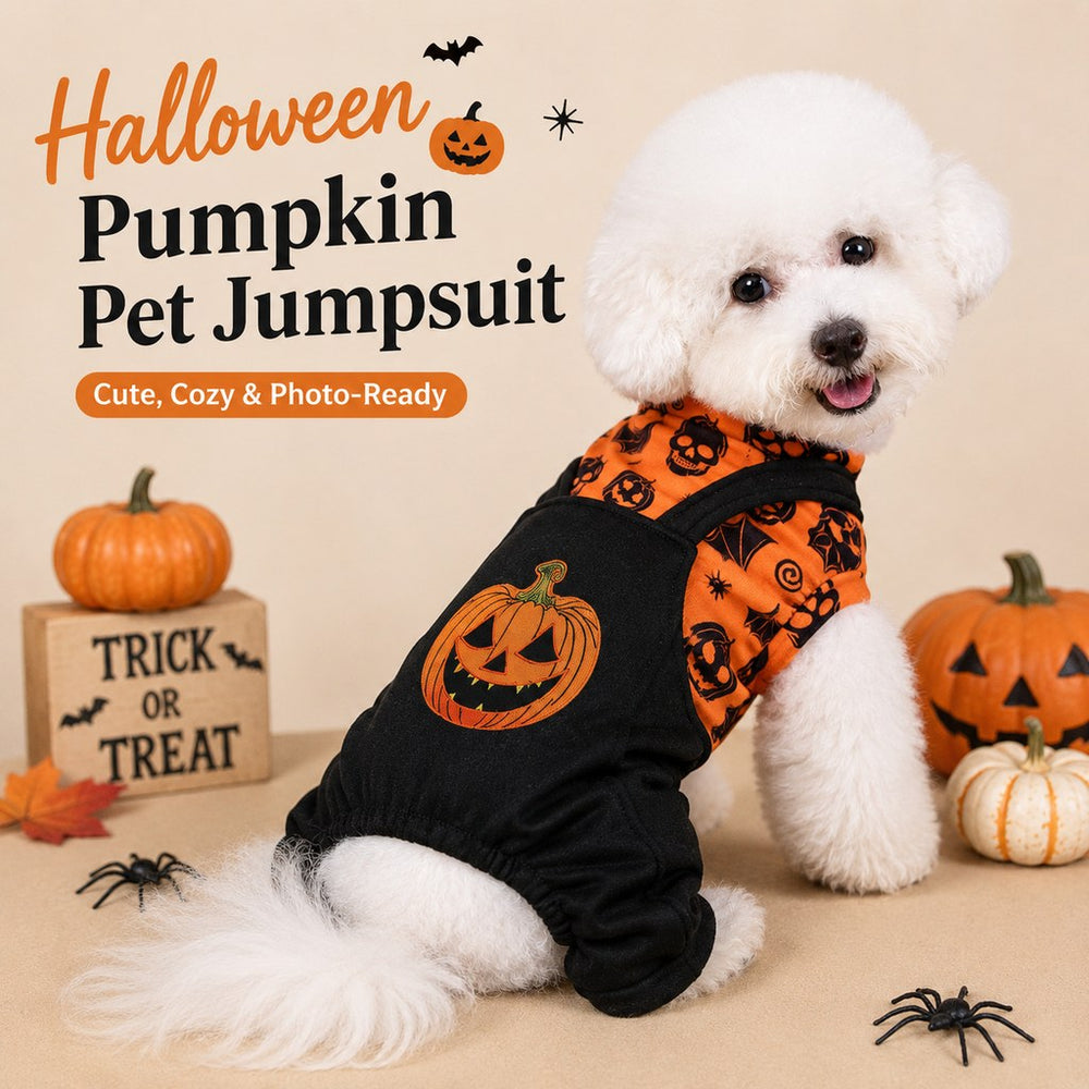 Halloween Dog Jumpsuit for Parties & Photos | Soft Pumpkin Pet Costume