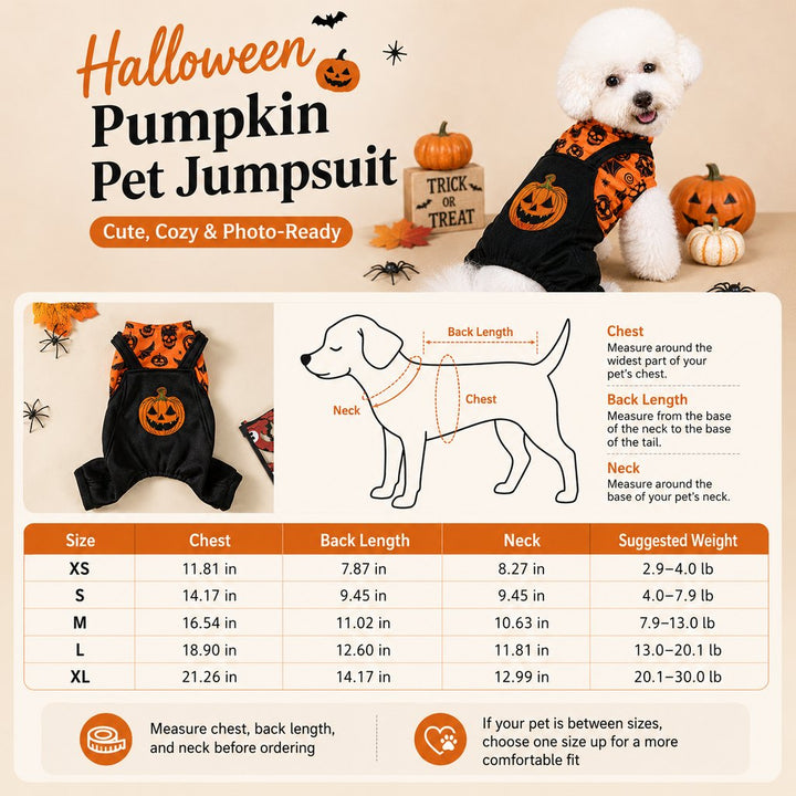 Halloween Dog Jumpsuit for Parties & Photos | Soft Pumpkin Pet Costume