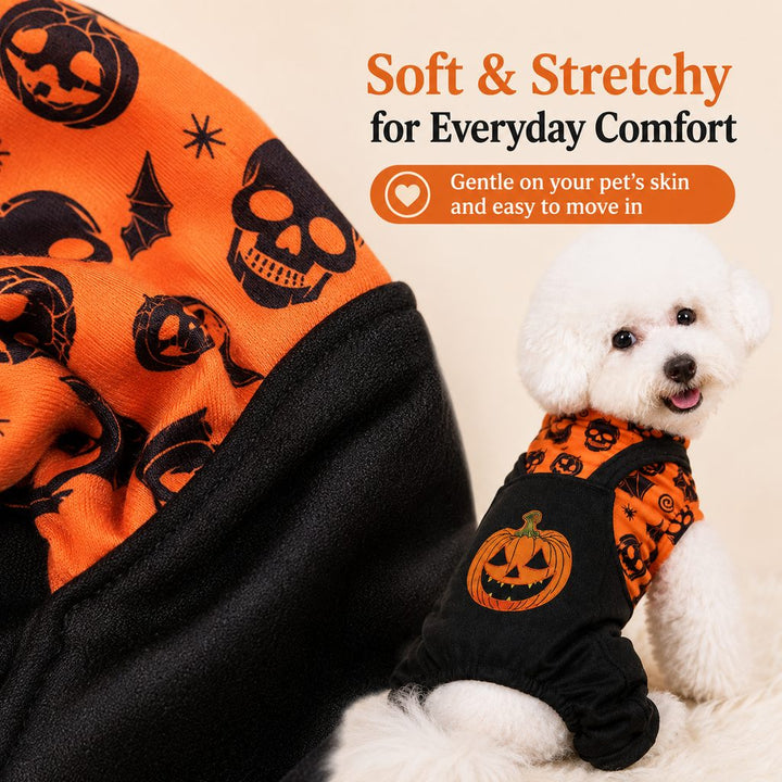 Halloween Dog Jumpsuit for Parties & Photos | Soft Pumpkin Pet Costume