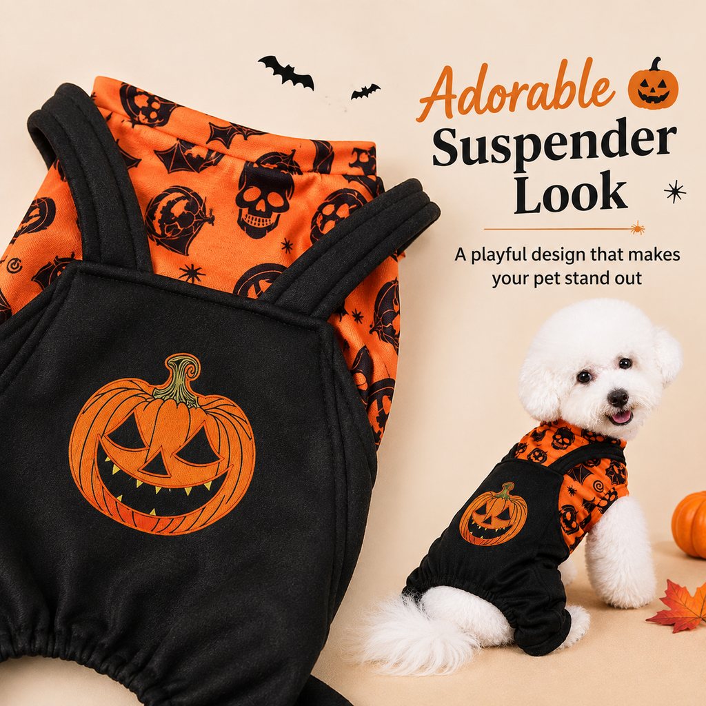 Halloween Dog Jumpsuit for Parties & Photos | Soft Pumpkin Pet Costume
