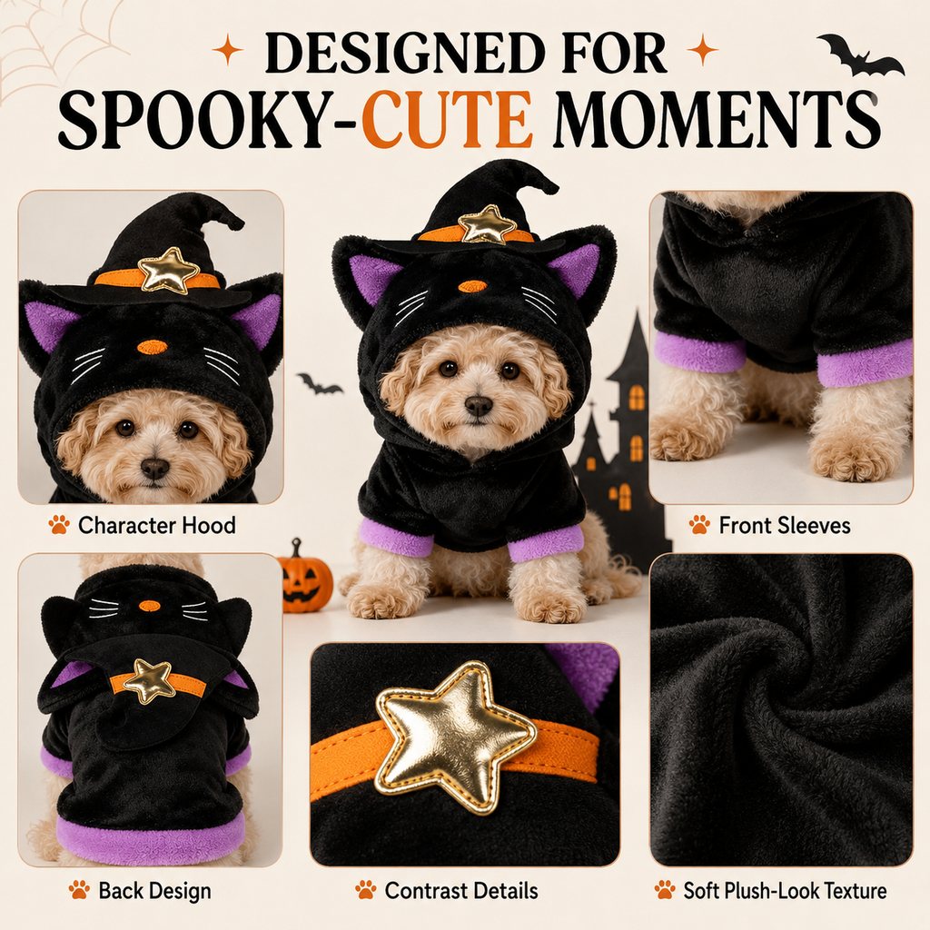 Halloween Dog & Cat Costume Hoodie | One-Piece Spooky Outfit for Parties, Photos & Fall Fun
