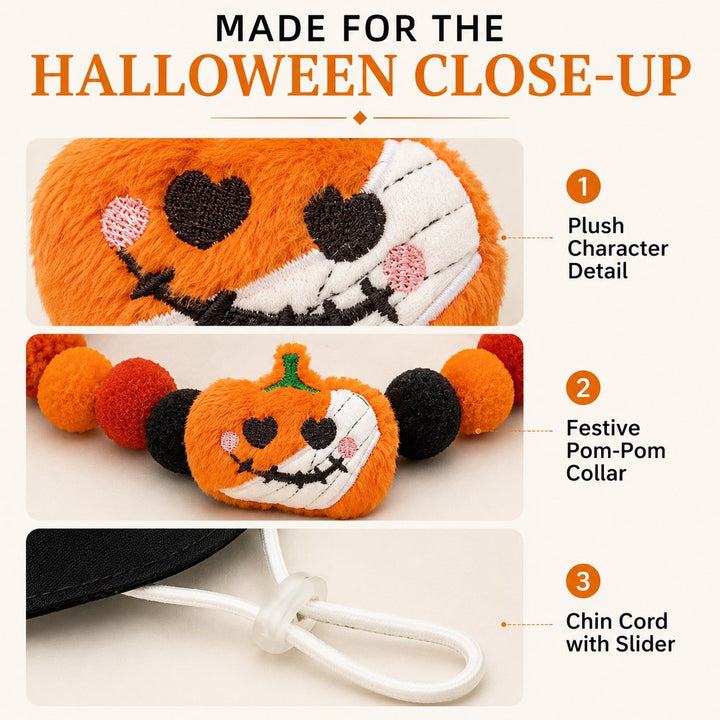Halloween Pet Hat & Pom-Pom Collar Set for Dogs & Cats
