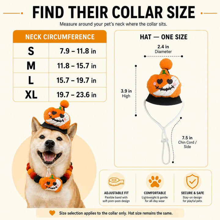 Halloween Pet Hat & Pom-Pom Collar Set for Dogs & Cats