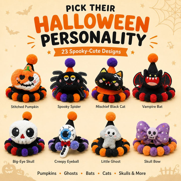 Halloween Pet Hat & Pom-Pom Collar Set for Dogs & Cats