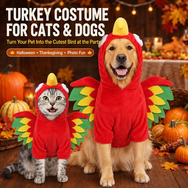 Halloween Turkey Costume for Dogs & Cats | One-Piece Hooded Pet Outfit for Parties & Photos