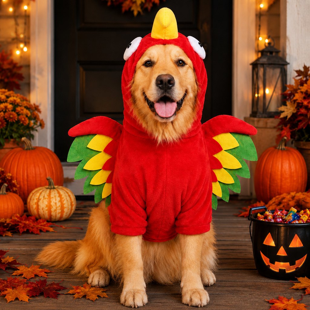 Halloween Turkey Costume for Dogs & Cats | One-Piece Hooded Pet Outfit for Parties & Photos