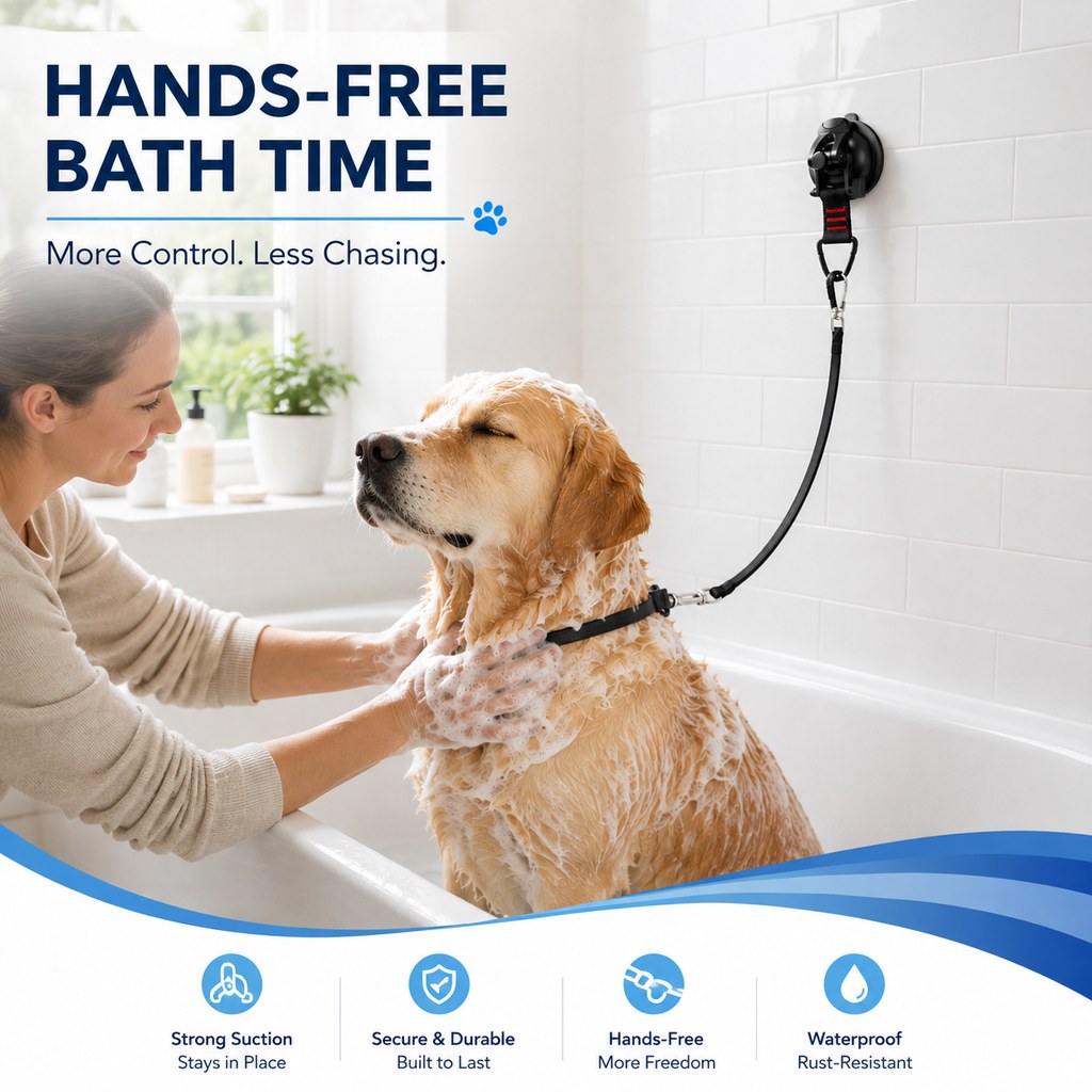 Hands-Free Dog Bathing & Grooming Suction Cup Tether | Less Chasing, Easier At-Home Grooming