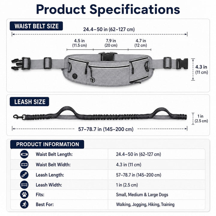 Hands-Free Dog Running Leash Waist Belt