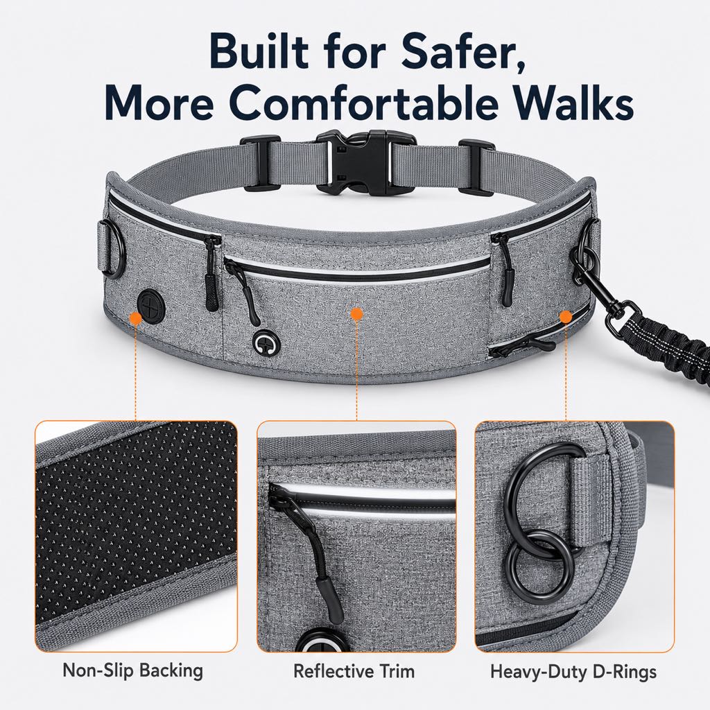 Hands-Free Dog Running Leash Waist Belt